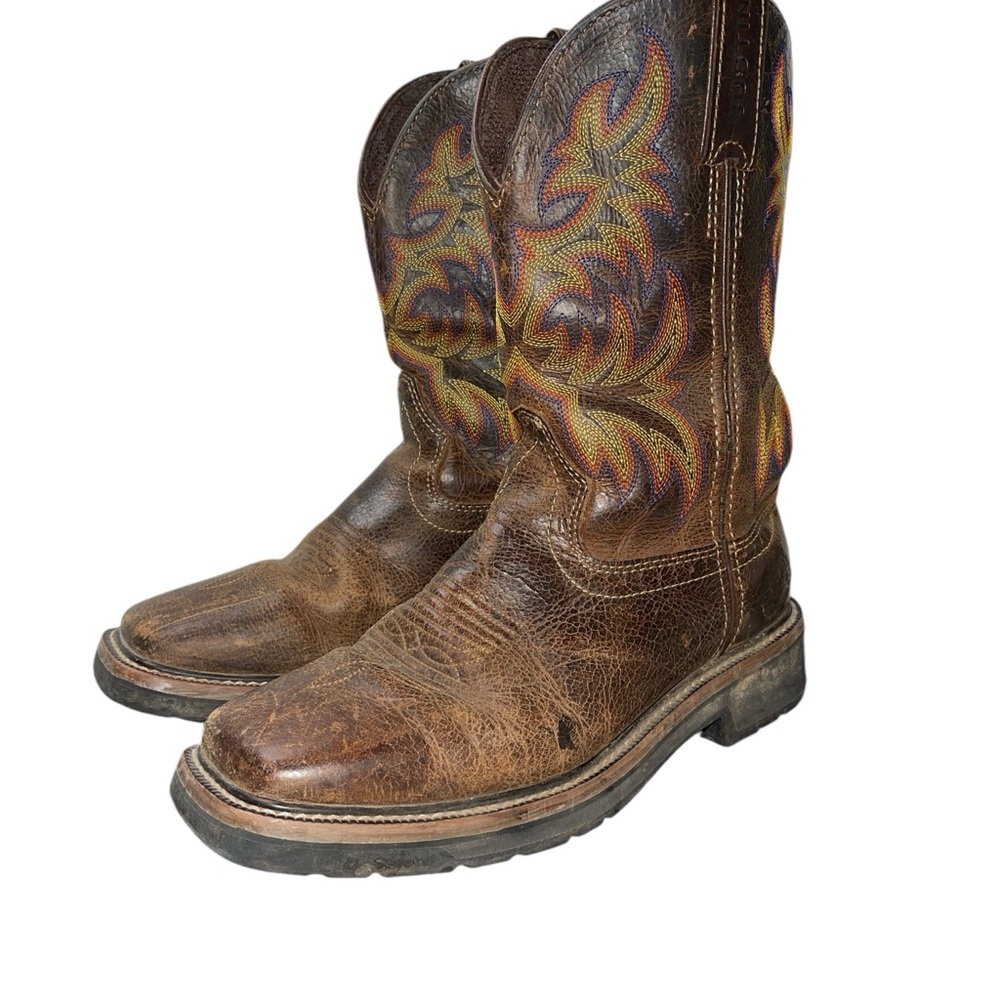 Justin Men's Boots Size 6.5D Brown Fire Square Toe Block Heel Mid Calf WK4681 - Picture 3 of 14